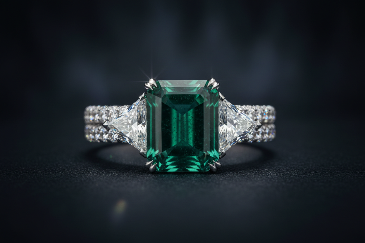 Emerald Cut Green Stone Ring — Centred & Sharp